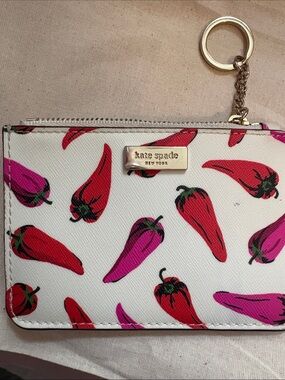 kate spade White Cardholder Wristlet with Red & Pink Hot Chili Pepper Print